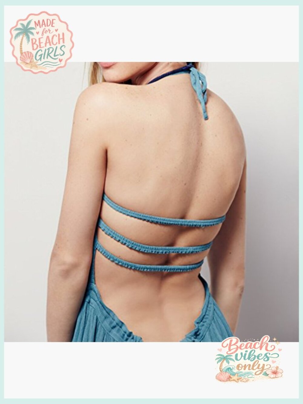Boho Backless Maxi Dress with Smocked Bodice - Sleeveless Halter - Picture 5 of 7
